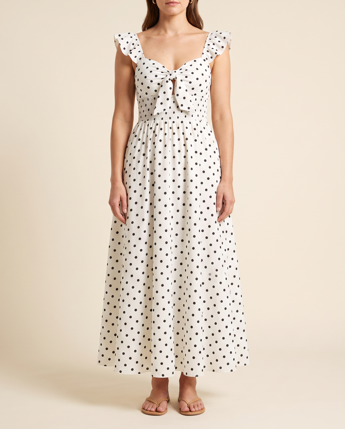 The BIA Elara Polka Maxi in black and white polka dot, full-length studio catalogue view.