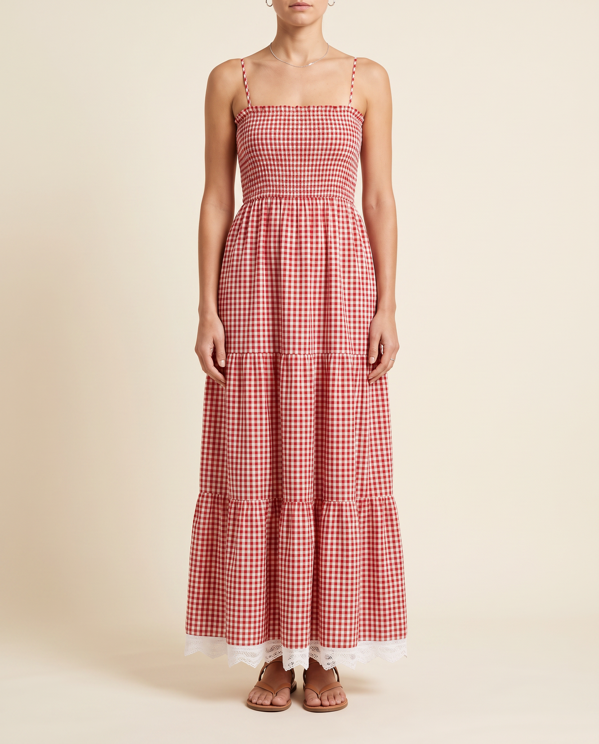 The BIA Amélie Check Dress in red gingham, full-length studio catalogue view.