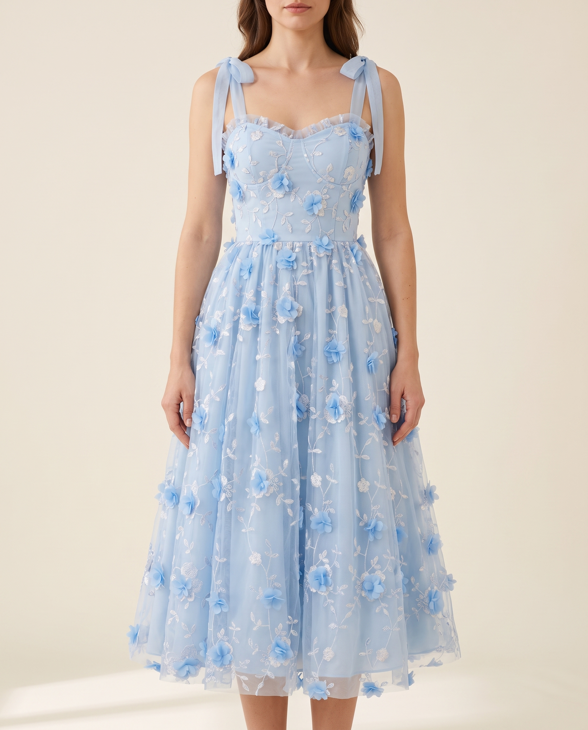 The BIA Celeste Appliqué Midi in baby blue tulle, full-length studio catalogue view.